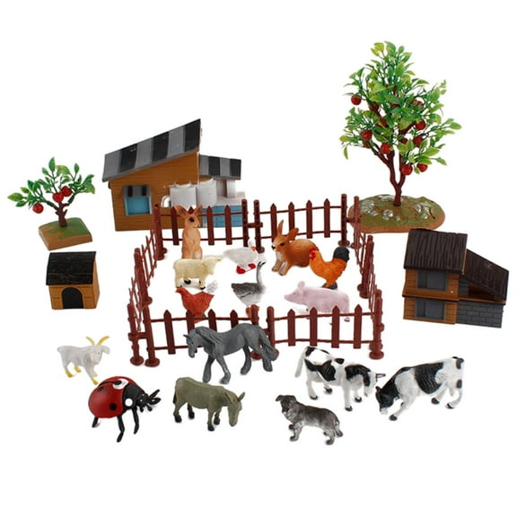21Pcs Farm Animals Set Includes Fences Animals Animal Figures TOY Farm Figurines Playset for Favor School boys and girls