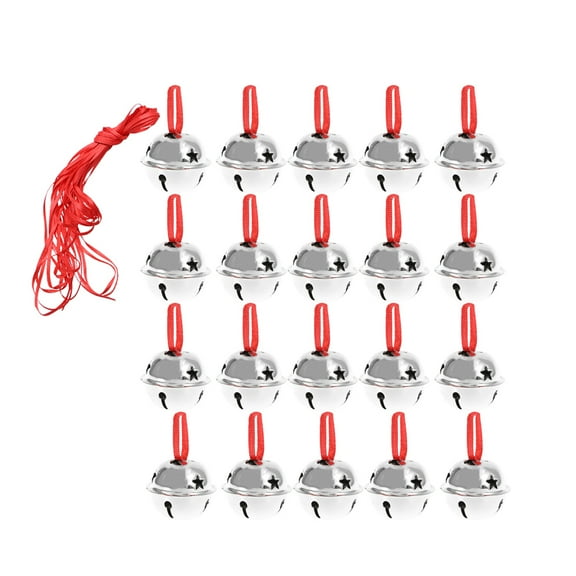 21Pcs Five-point Star Christmas Bells Mini Creative Shiny Rattle Bells Handmade Small Christmas Jingle Bell (20pcs 3cm Silver Bells+10m Ribbon)