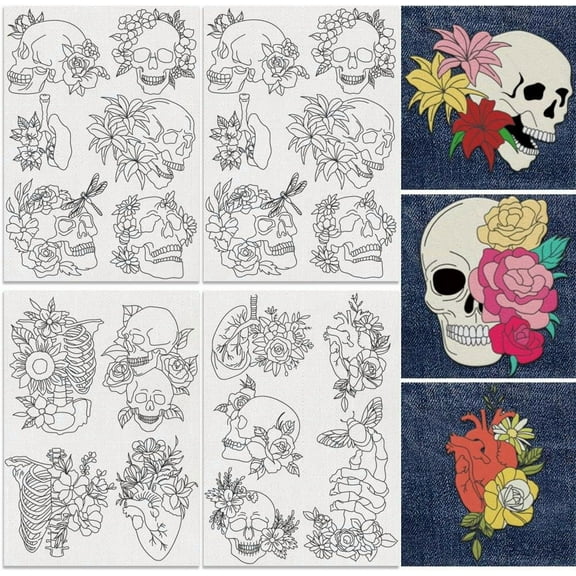 21Pcs Flower Embroidery Pattern Stabilizer 8.3"x11.7" Floral Ribcage Soluble Stick and Stitch Embroidery Sticker 4 Sheets Water Hand Sewing DIY Embroidery Paper Colorful