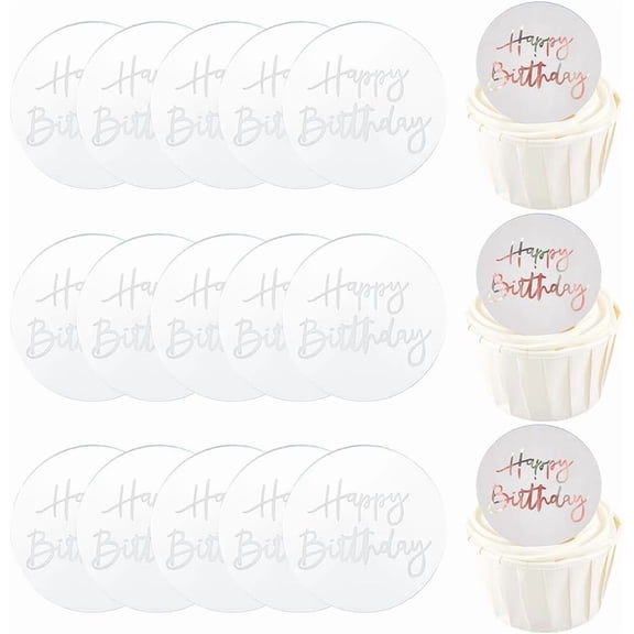 21Pcs Mirror Effect Acrylic Birthday Cupcake Insert Card Decoration Flat Round Cake Toppers Sky Blue 50x1.5mm