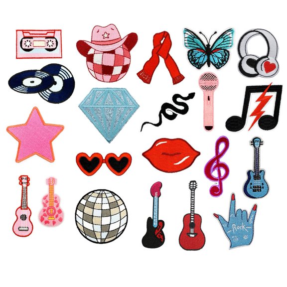 21Pcs Music Themed Iron On Patches Sewing Decorative Applique for Clothes Bags Jackets Backpacks
