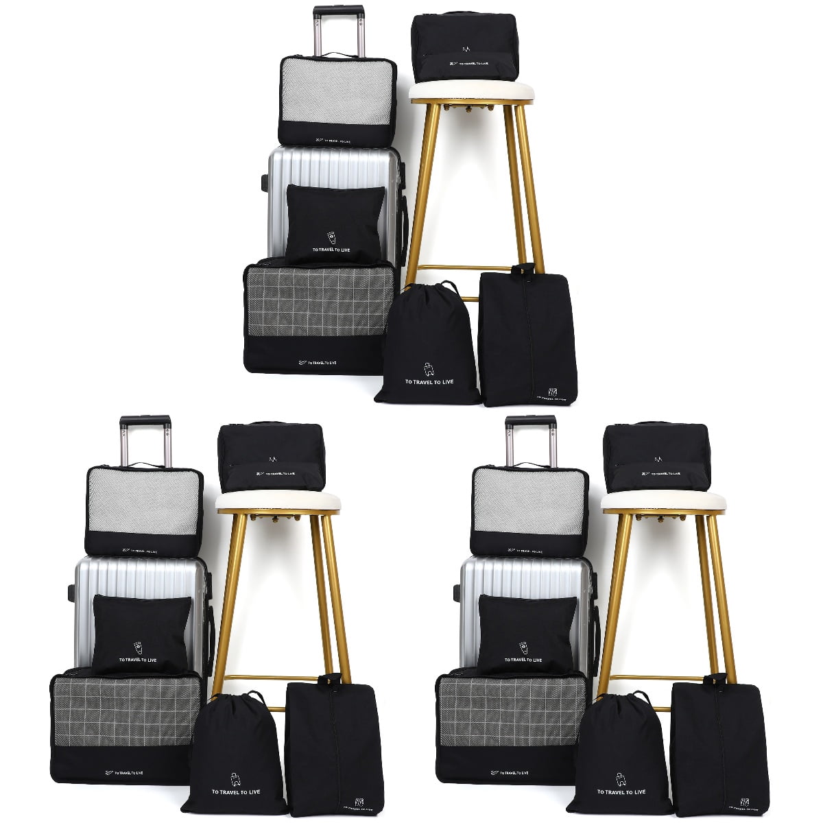 ETEREAUTY Packing Cubes Black Travel Storage Bags Organizers for Suitcases 21Pc