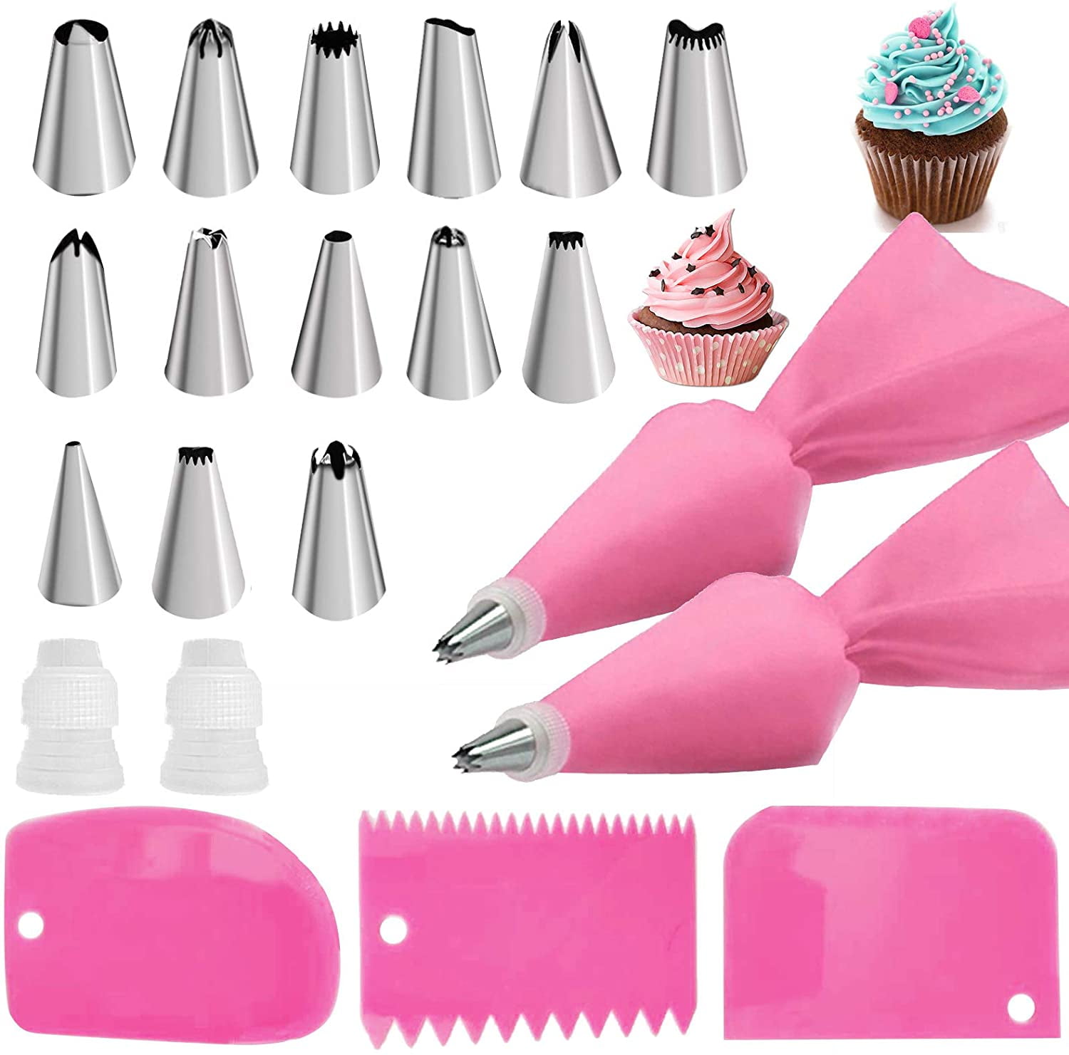 21Pcs Piping Bags And Tips Set,Reusable Silicone Pastry Bag With