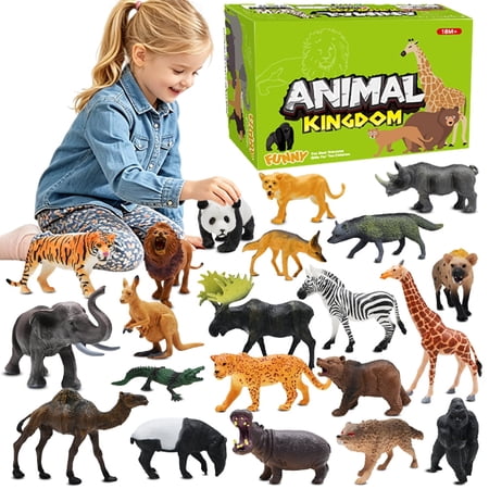 21Pcs Realistic Safari Animal Figurines, Educational Learning Playset, Durable Jungle Animal Toys for Toddlers, Kids & Party Favors.