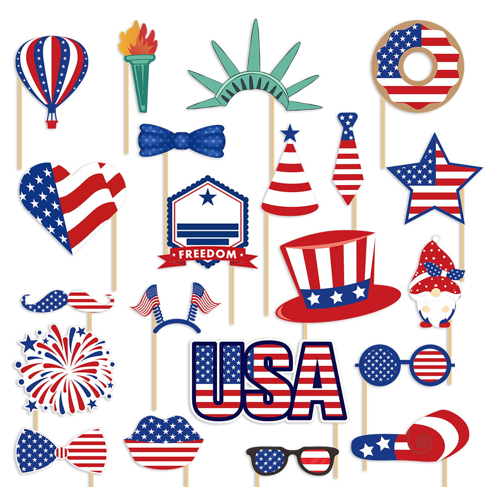21Pcs Selfie Props With Stick For American National Day Booth Props buy-talking-donald-trump-hers-day-card-happy-hers-day-card-funny-hers
