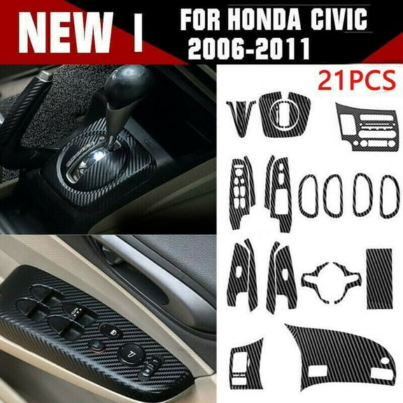 21Pcs/Set 3D Carbon Fiber Pattern Car Interior Decals Trim For Honda Civic 2006-2011 Auto Interior Accessories