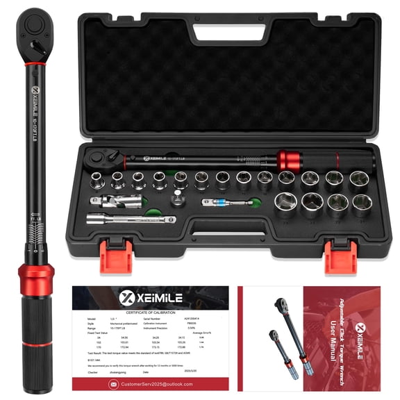 21Pcs Torque Wrench Set,1/2" Drive 10-170 Ft-Lb/13.6-230.5Nm,Inch Pound Click Torque Wrench,72T Dual Direction 3% Precision Adjustable Torque for Car Repair,Motorcycle,Lug Nut