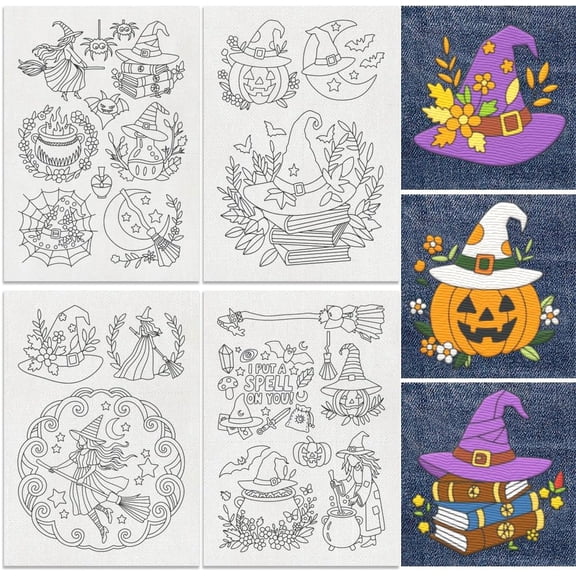 21Pcs Wizard Hat Water Soluble Hand Sewing Stabilizers 8.3"x11.7" Vine Embroidery Pattern Stabilizer 4 Sheets Stick and Stitch Embroidery Paper Sticker