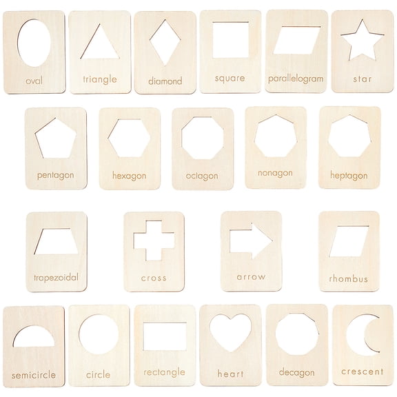 21Pcs Wooden Basic Set of Shape Stencils for Early Education Blanched Almond 90x68x3mm