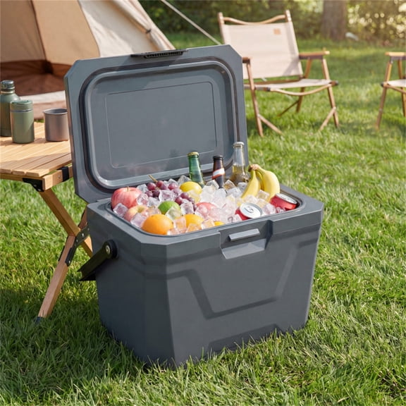21Qt Portable Cooler Box Gray 3-Layer Insulation Hard Shell Ice Chest with 2 Cup Holders for Outdoor Camping Fishing