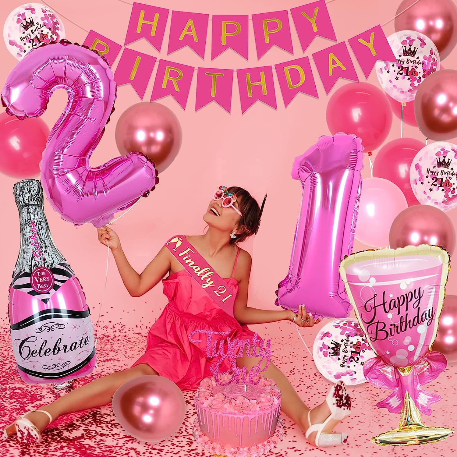21St Birthday Decorations For Her Hot Pink Happy 21St Birthday