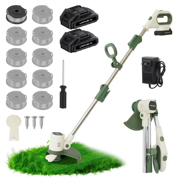 21V 11" Cordless Weed Eater, String Trimmer with Auto Line Feed, Foldable Weed Trimmer W/2 X 2.0Ah Battery Powered Weed Eaters, Lawn Edger