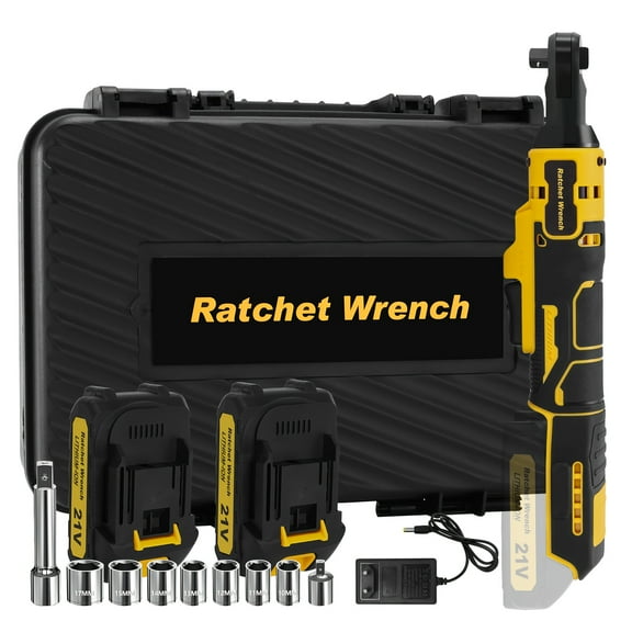 21V 3/8" Drive Electric Ratchet Wrench Set - 45N.m, 2x2.0Ah Batteries, Charger, LED Light, 9 Sockets + Adapter/Extension Bar, Comfortable Grip for Daily Screw Work