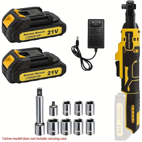 21V 3/8" Drive Electric Ratchet Wrench Set - 45N.m Torque, 2x2.0Ah Batteries & Charger, LED Work Light, 9 Sockets, 1/4" Adapter & 3" Extension Bar, Comfortable Grip for Daily Screw Work