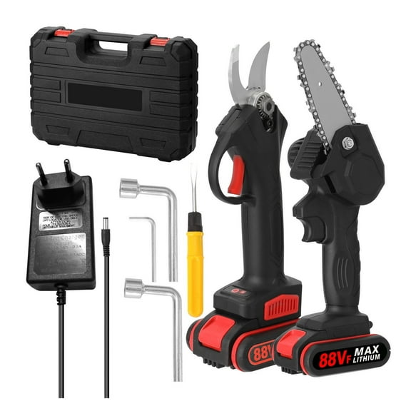 21V 30mm Cordless Brushless 88VF Electric Pruning Shear 4inch Brush Electric Saw Chainsaw Set Woodworking Tool For Garden Tool ,Efficient Fast Trimming