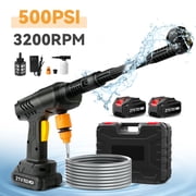 21V 6 In 1 Nozzles Car Power Cleaner Machine, 3200RPM,500PSI, Portable High Pressure Car Wash, Cordless Pressure Washer with 2 Rechargeable Batteries, 32.8FT Water Pipe
