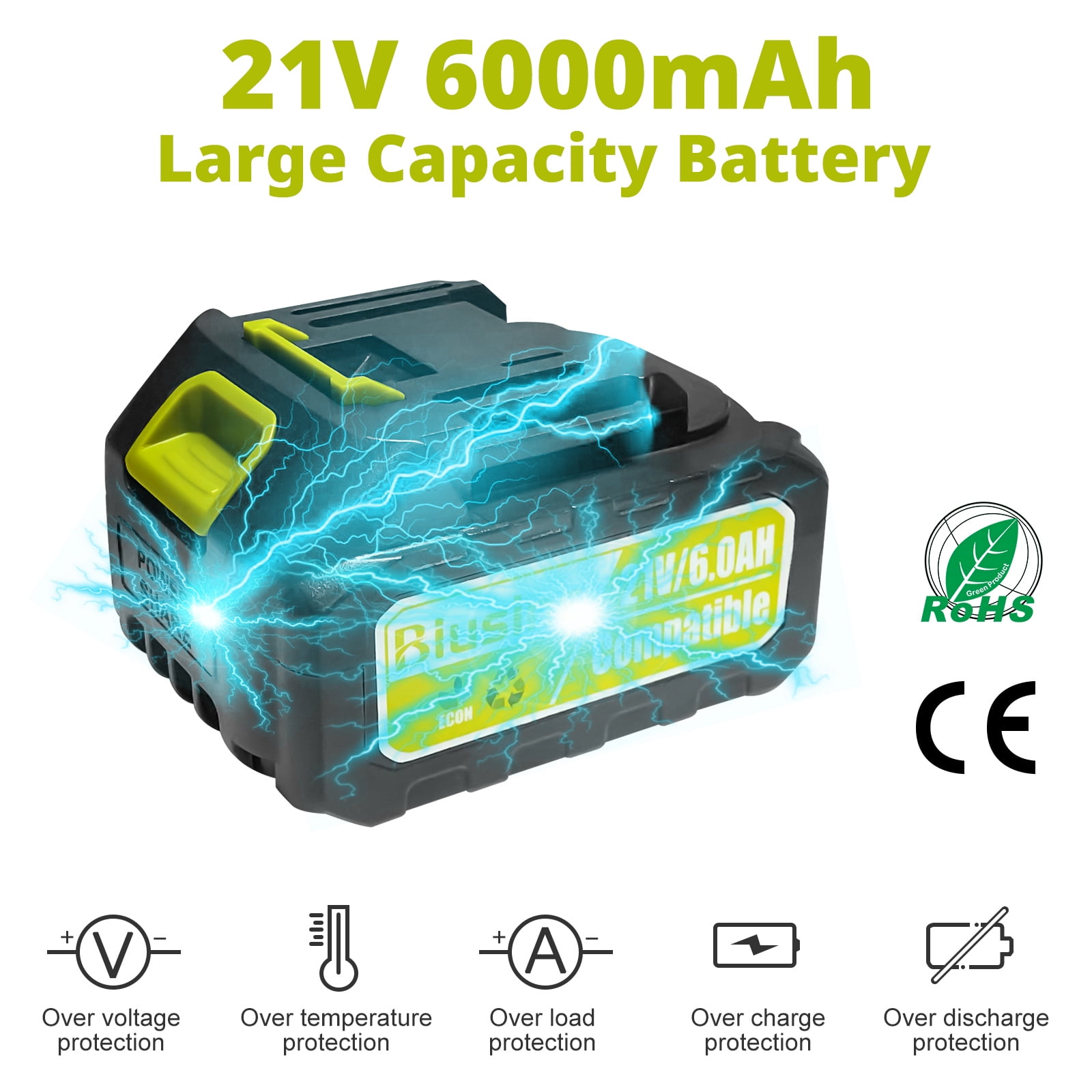 21V 6000mAh Lithium-Ion Battery Replacement for Compatible with Makita 18V Cordless tools