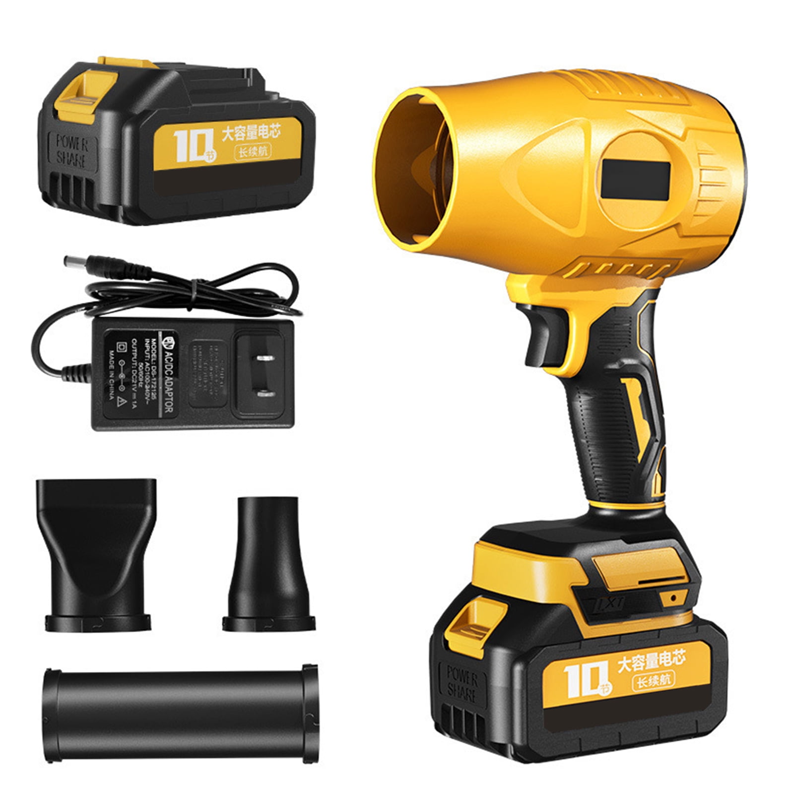 21V Battery Powered Cordless Leaf Blower, Lightweight Design, Push-to-Lock Attachment, Large Turbine Fan