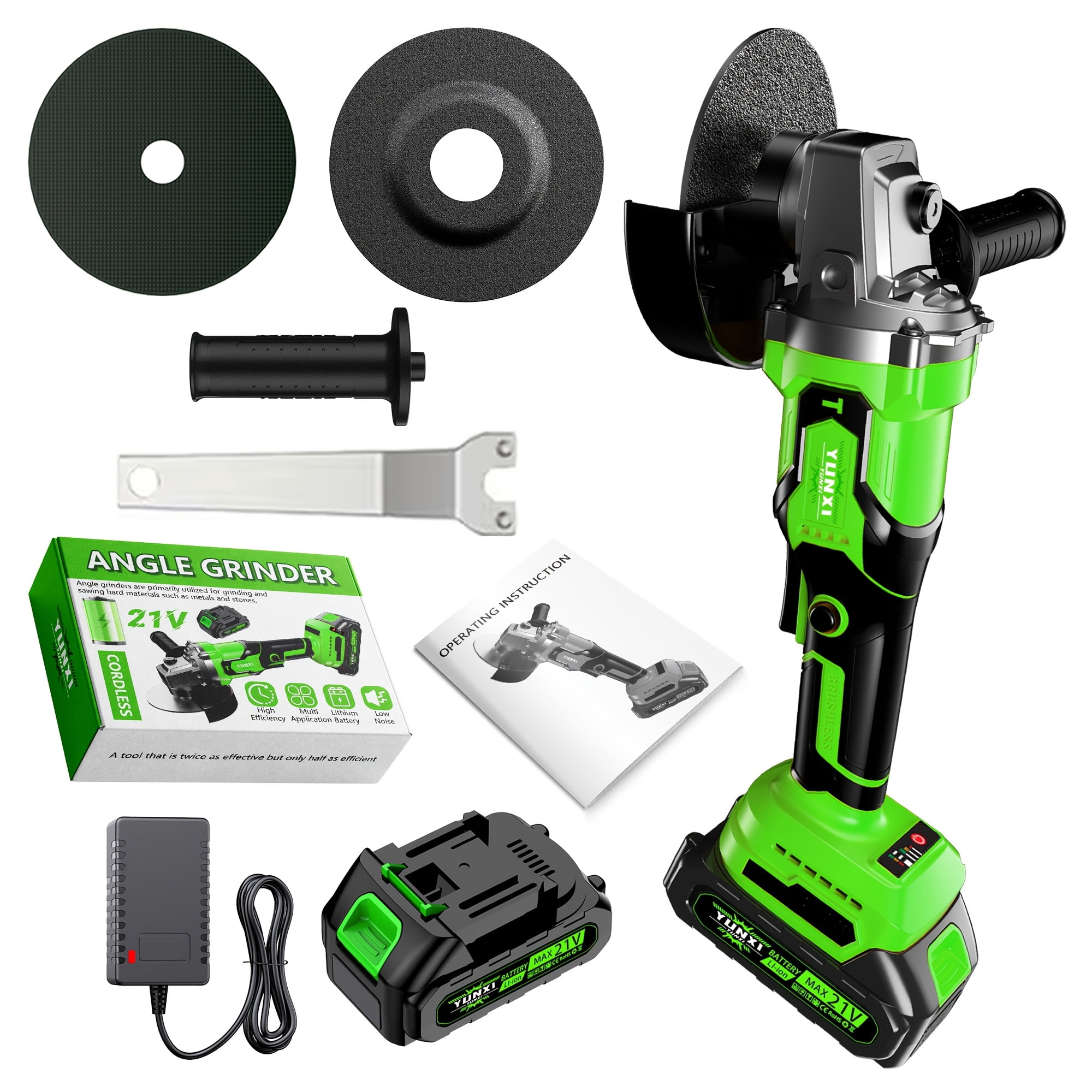 21V Brushless Cordless Angle Grinder, Variable Speed Lithium-ion Power Grinder for Cutting Grinding Polishing