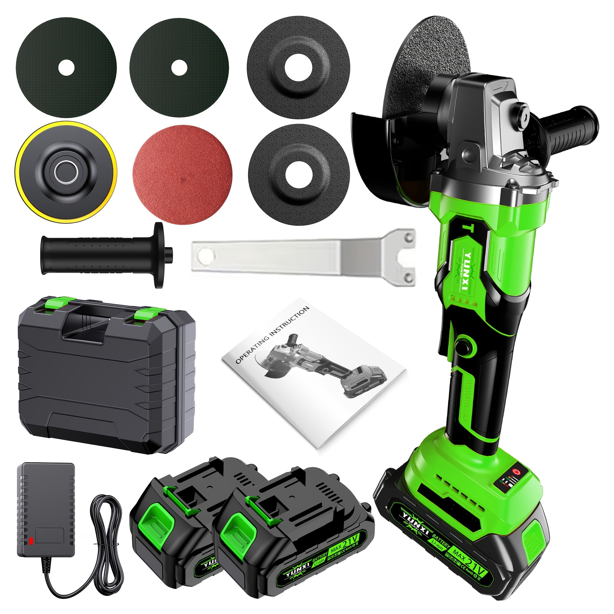 21V Brushless Cordless Angle Grinder, Variable Speed Lithium-ion Power Grinder for Cutting Grinding Polishing