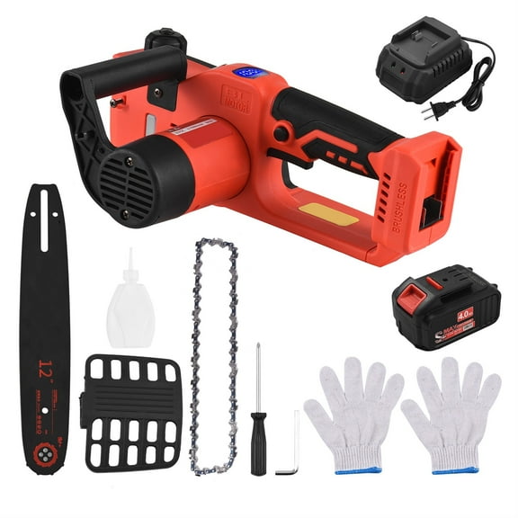 21V Brushless Cordless Chainsaw 12-inch Electric Chain Saw Handheld Pruning Saw 4.0Ah Rechargeable Branch Pruner Pruning Shears ,Easy to Operate