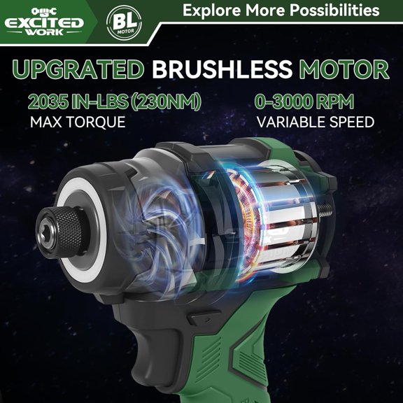 21V Brushless Impact Screwdriver 230Nm Cordless Driver Set Dual Batteries LED Light Home Repair Green