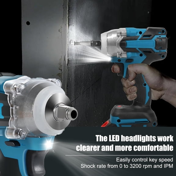 21V Brushless Impact Wrench, Cordless Electric Screwdriver, Rechargeable Drill Driver with US Plug, 1/2 Drive