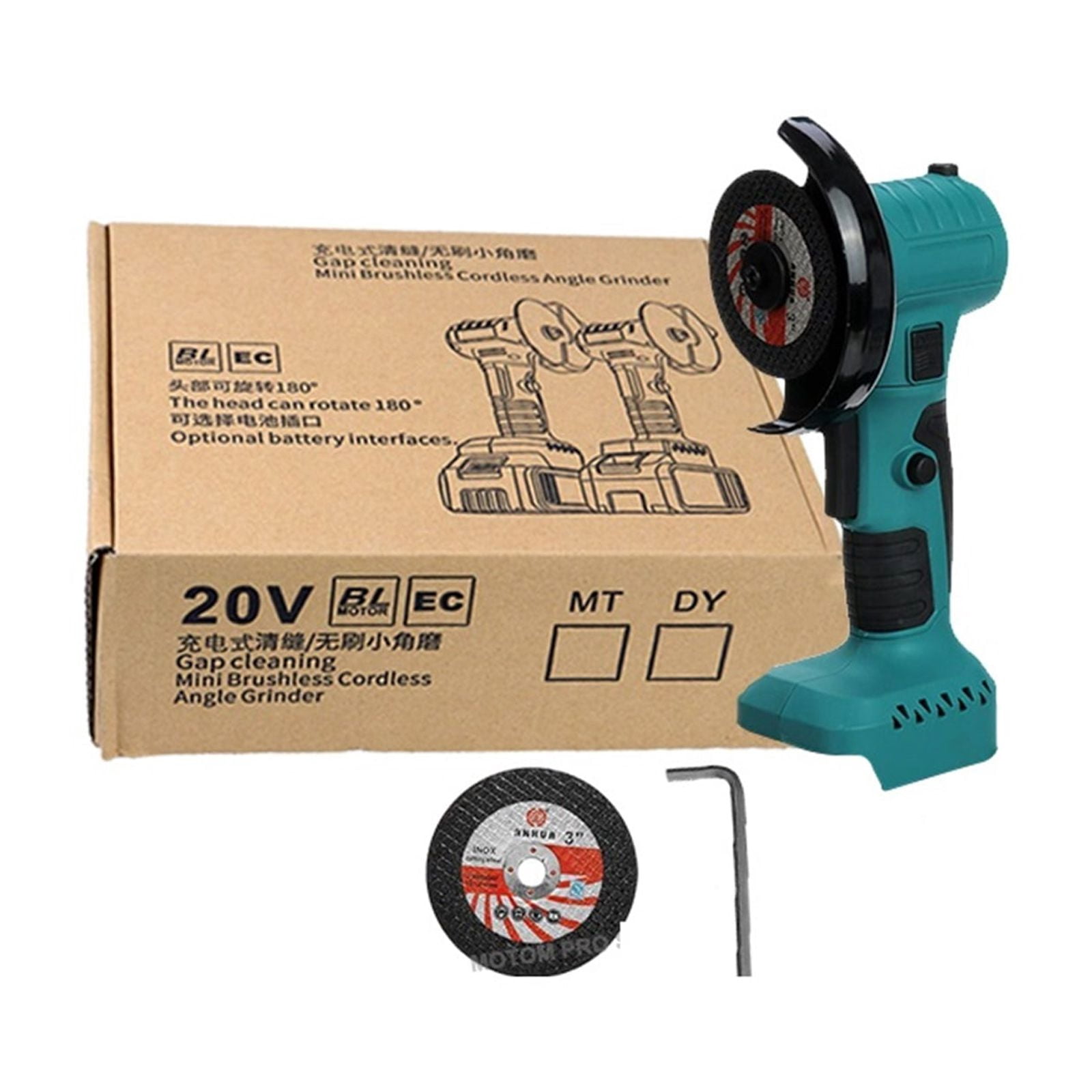 21V Brushless Mini Electric Angle Grinder Rechargeable Angle Grinder 180° Rotation Polishing Machine for 18V Battery