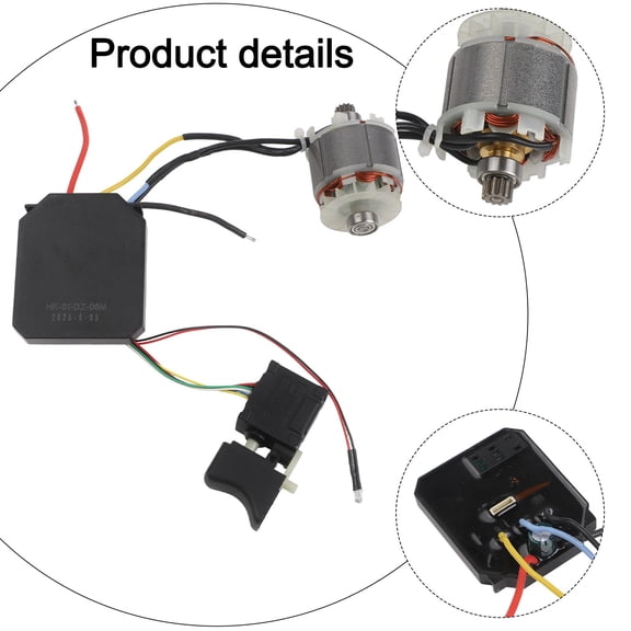 21V Brushless Motor Assembly for 3820 Lithium Drill, 12 Teeth Control Board & Switch Kit, Metal Rotor Replacement Part for Cordless Power Tool Repair, Black 2.44 * 2 inch