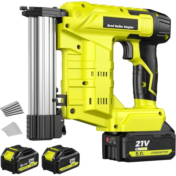 21V Cordless , 2-in-1 Brad Nailer Stapler with 2 * 5.0Ah , 1000 count Nails, 18GA Staples,for Woodworking, Improvement, Carpentry, DIY Project