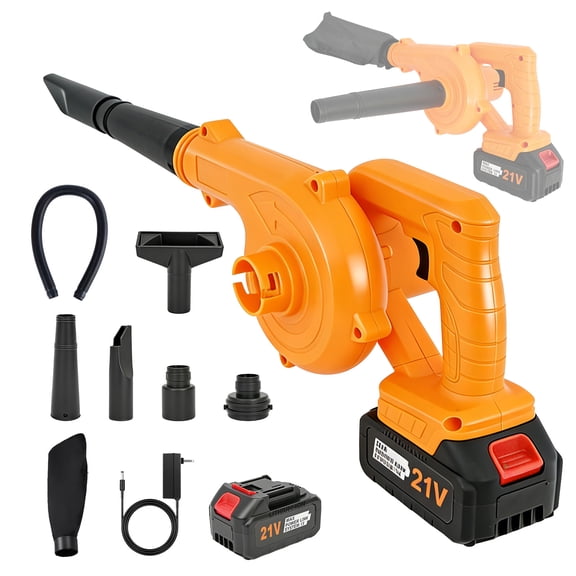 21V Cordless 2-in-1 Leaf Blower & Vacuum, 0-19000RPM Variable Speed Lightweight Blower for Yard Leaves, Indoor Dust & Camping Inflation, Yellow