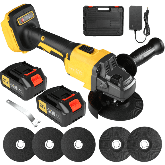 21V Cordless Angle Grinder, 4-1/2 Inch Brushless Power Grinder with 2 Batteries & Fast Charger, Portable Metal Cutting Tool for Grinding, Rust Removal, Polishing & Tile Cutting