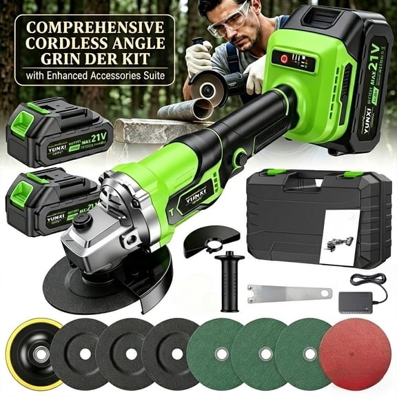 21V Cordless Angle Grinder Kit, Multi-Functional Professional Lithium Electric Grinder with Dual Batteries, for Grinding, Rust Removal & Polishing Wood, Metal, Tile, Perfect for DIY & Men's Gifts