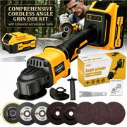 21V Cordless Angle Grinder Set, Rechargeable Polishing Grinder with 4000mAh Battery & Fast Charger, Full Accessories for Wood Metal Plastic Stone Car Care, Gift for Men Dad