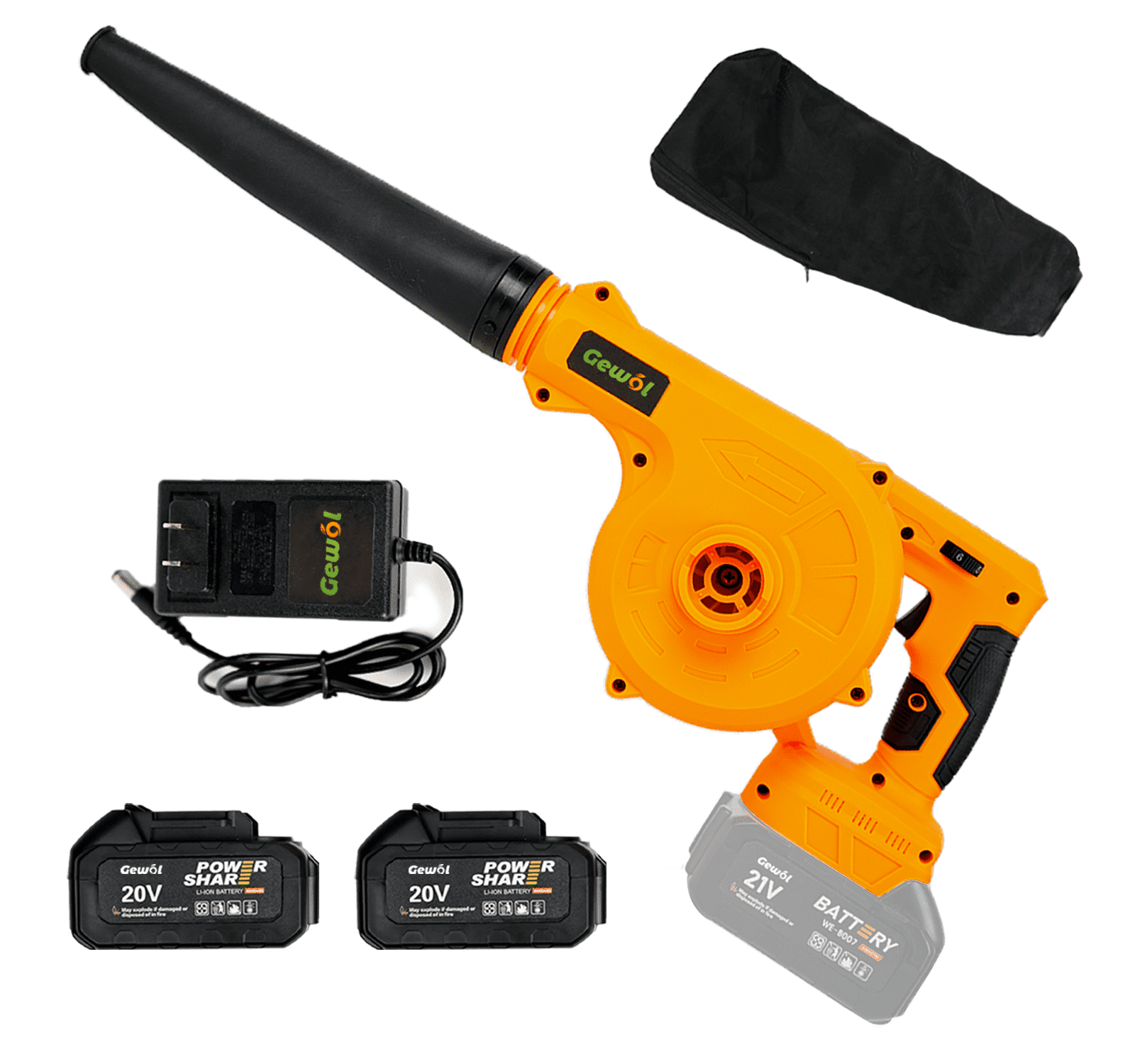 Gewol 21V Cordless Mini Blower & Vacuum, 2-in-1 Leaf Blower with 2×3.0Ah Battery, Ultra Portable for Lawn Care & Dust
