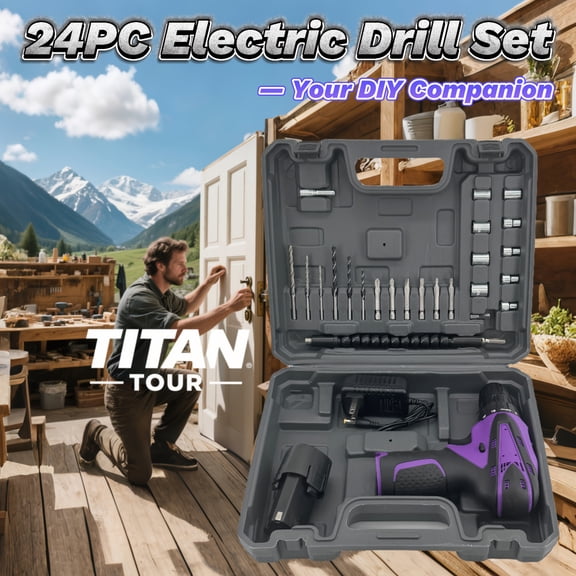 21V Cordless Brushless 2-in-1 Impact Wrench & Drill Kit - 1200mAh Lithium Battery, Global Voltage 110-240V, Toolbox+Accessories for Car Repair/Home DIY/Construction, Father's Day Gift (Purple/Pink)