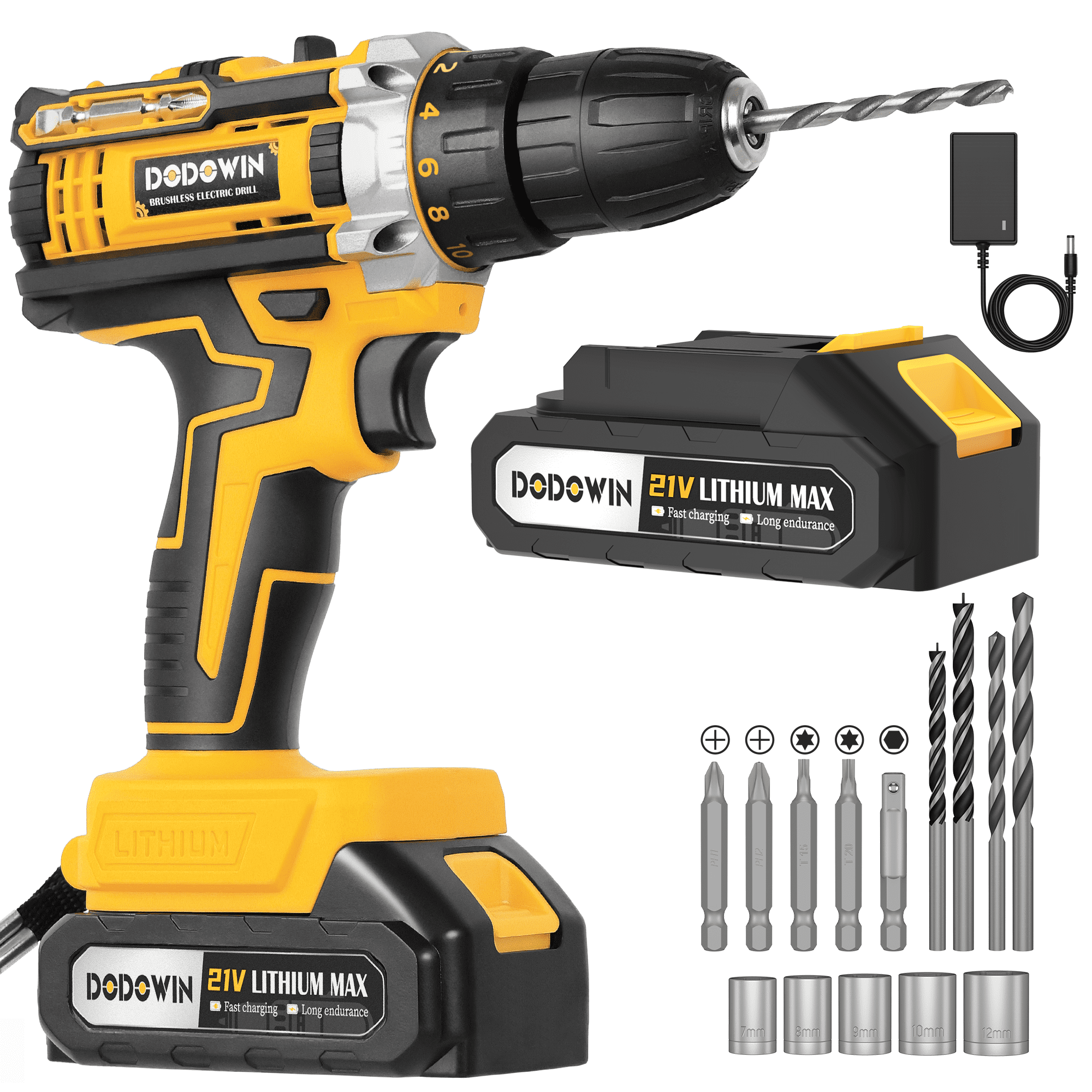 21V Cordless Brushless Drill Kit With Battery, Charger, Drill Bits ...