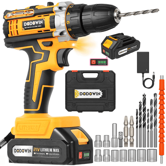 21V Cordless Brushless Drill Set With 2 Batteries, Charger, Tool Case, Drill Bits, Socket & Driver Accessories, Flexible Extension For Home DIY, Furniture Assembly And Repair