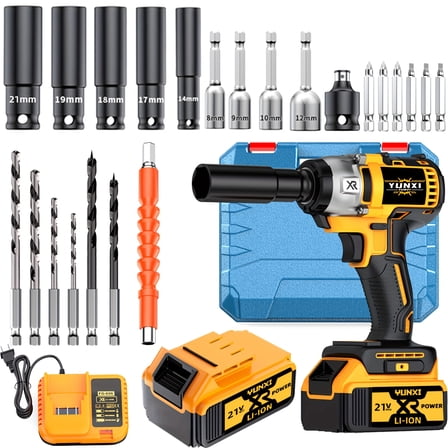 21V Cordless Brushless Impact Wrench Drill Set 4000mAh Battery Full Accessory Kit