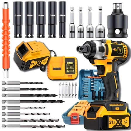 21V Cordless Brushless Impact Wrench, Lithium Battery Electric Drill Driver Set with Fast Charger, Ideal for Home Auto Repair, Perfect Gift for Men