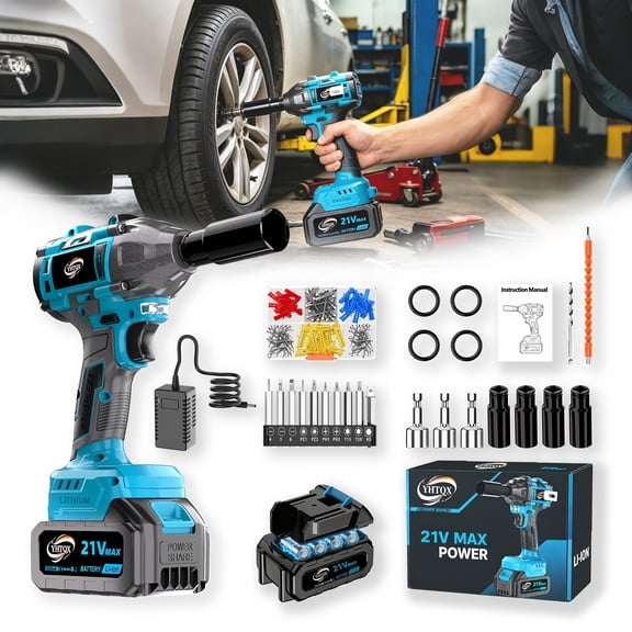 21V Cordless Brushless Impact Wrench, Rechargeable Lithium Electric Impact Driver Kit with Complete Accessories, Portable Power Tool for DIY Home & Auto Maintenance