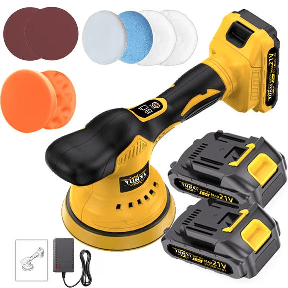 21V Cordless Car Polisher Kit, 6 Inch Brushless Dual Action Random Polisher, Adjustable Speed Up to 5500 RPM, Orbital Polisher for Car Detailing, with Accessories