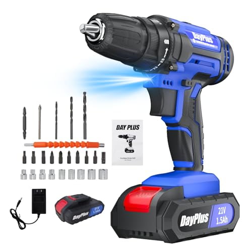 21V Cordless Combi Drill Driver and Screwdriver Set, Electric Power Drill Wall Drilling Tool Kit Set with 21v Batteries/ 0-400/0-1500 rpm Variable Speed/25+1 Torque Setting/45N.m T