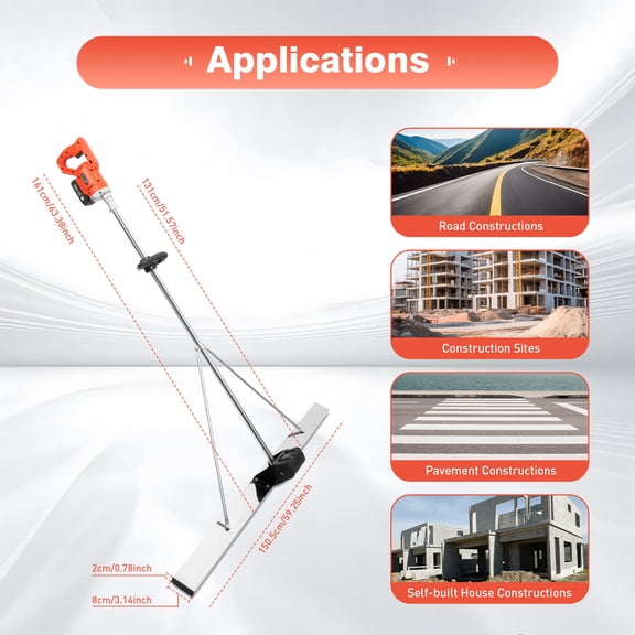 21V Cordless Concrete Vibrators Surface Power Trowel W/ 59" Screed Blade Rulder