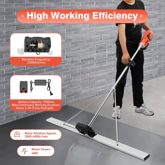 21V Cordless Concrete Vibrators Surface Power Trowel w/ 59" Screed Blade Rulder