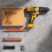 21V Cordless Drill, 2 Speed, Keyless 3/8" Chase Drill with LED Light, Equipped, Two batteries&plastic case packaging