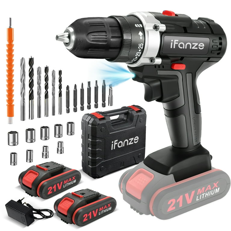21V Cordless Drill 3 8 inch Power Drill Driver Set with 2