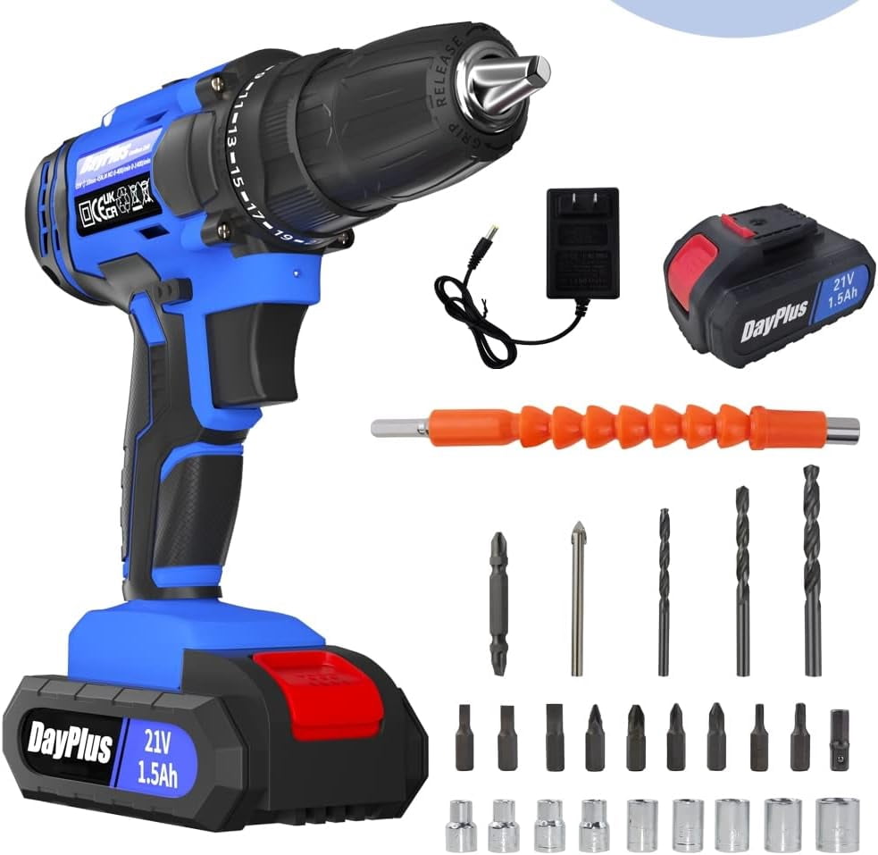 VickyHome 21V Cordless Drill Set With 2 Batteries & 26-Piece Kit – Perfect For DIY, Furniture, And Home Projects-376353