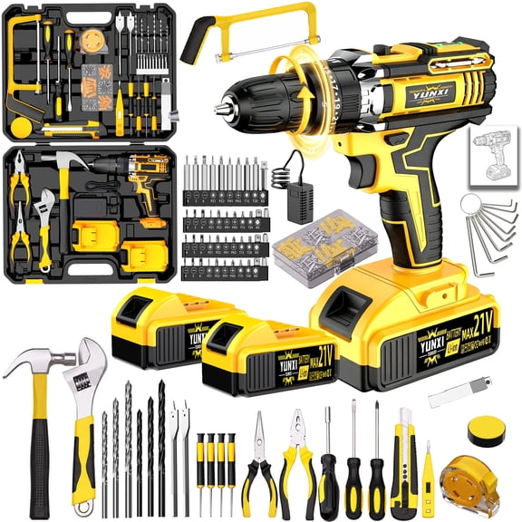 21V Cordless Drill Driver Complete Hand Tool Set with Storage Case for Home Repair & DIY Projects