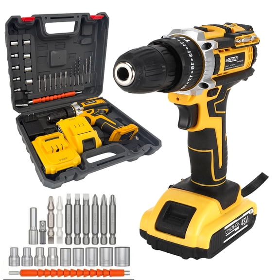 21V Cordless Drill Driver Kit, 25+1 Clutch, 2 Batteries & Charger, 3/8" Keyless Chuck, LED Light, Complete Drill Set with Carry Case, Ideal for Home Improvement, Household Repairs & DIY Projects
